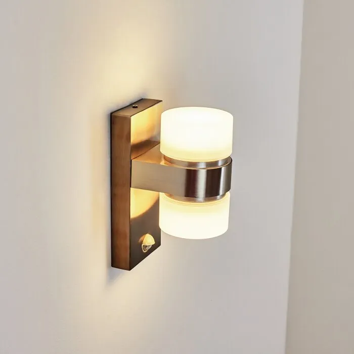 Tiarp Applique da esterno LED Nichel opaco, 2-Luci, Sensori di movimento