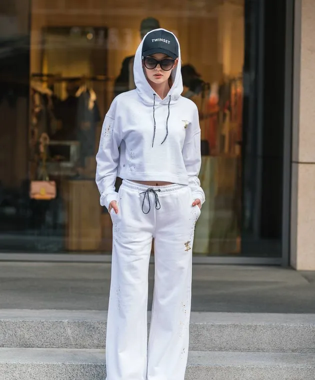 Twinset Actitude Felpa con cappuccio bianca con logo 241AQ2020