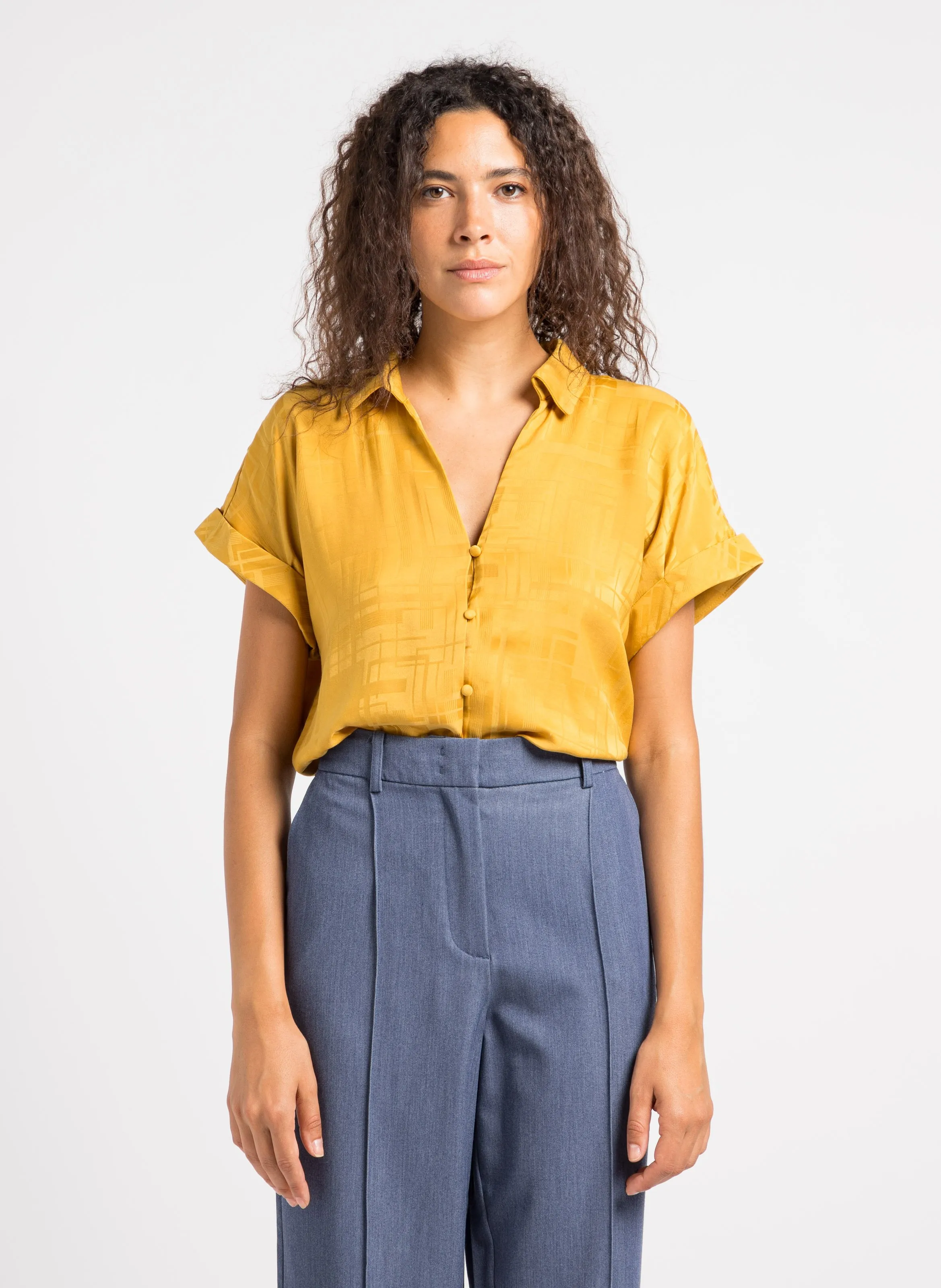  VILA   MIEL - Camicia collo classico dritta | Giallo