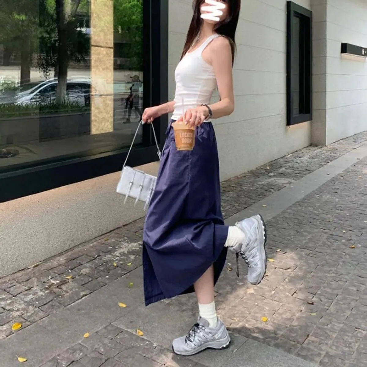 Xpqbb Vintage Streetwear Cargo Gonne Donna Estate 2023 Nuovo All Match Gonna lunga a vita alta Donna  Coulisse Midi Sk