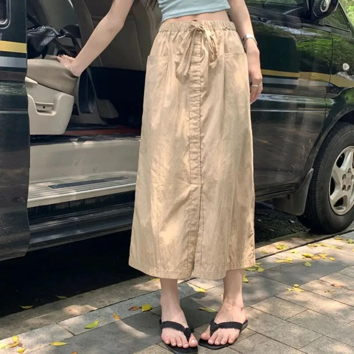 Xpqbb Vintage Streetwear Cargo Gonne Donna Estate 2023 Nuovo All Match Gonna lunga a vita alta Donna  Coulisse Midi Sk