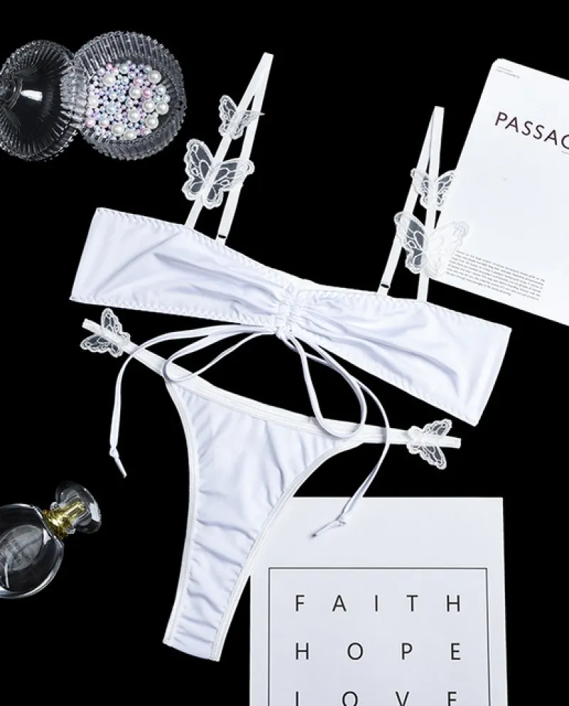 Yimunancy Set di 2 pezzi di reggiseno con lacci senza fili Set di biancheria intima da donna a forma di farfalla Set di biancher